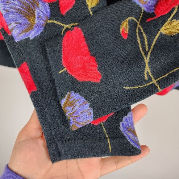 Patchington Floral Sweater Black Soft Acrylic Knit Pullover Top Crew Neck Size M - Picture 9 of 13